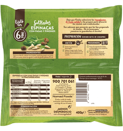 Espinacas con pasas y piñones Findus